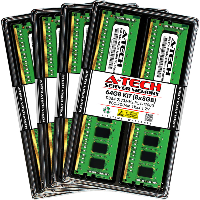 64GB Kit (8 x 8GB) 1Rx4 DDR4-2133 PC4-17000R RDIMM ECC Registered 1.2V 288-Pin Server Memory RAM