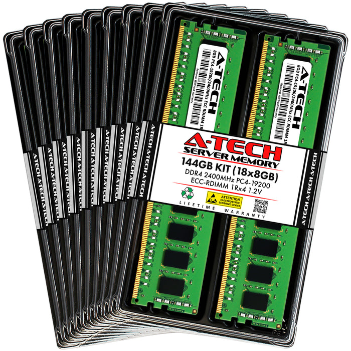 144GB Kit (18 x 8GB) 1Rx4 DDR4-2400 PC4-19200R RDIMM ECC Registered 1.2V 288-Pin Server Memory RAM