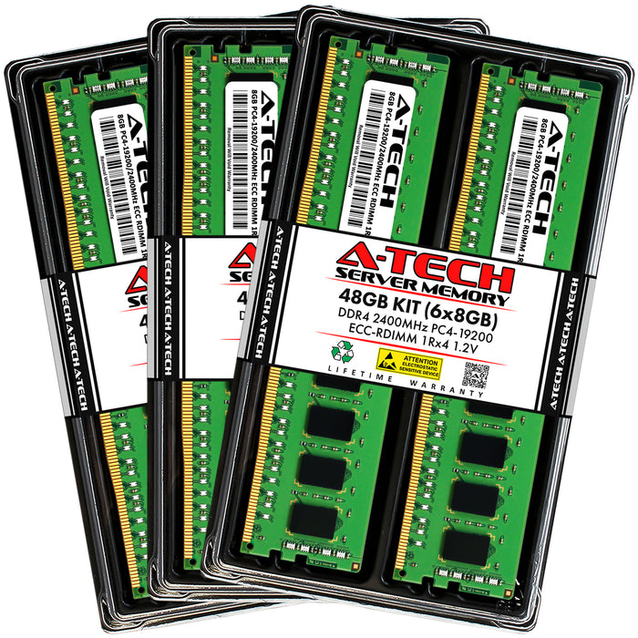 48GB Kit (6 x 8GB) 1Rx4 DDR4-2400 PC4-19200R RDIMM ECC Registered 1.2V 288-Pin Server Memory RAM