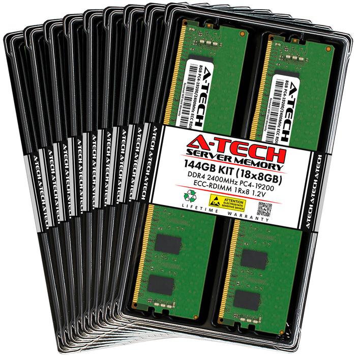 144GB Kit (18 x 8GB) 1Rx8 DDR4-2400 PC4-19200R RDIMM ECC Registered 1.2V 288-Pin Server Memory RAM
