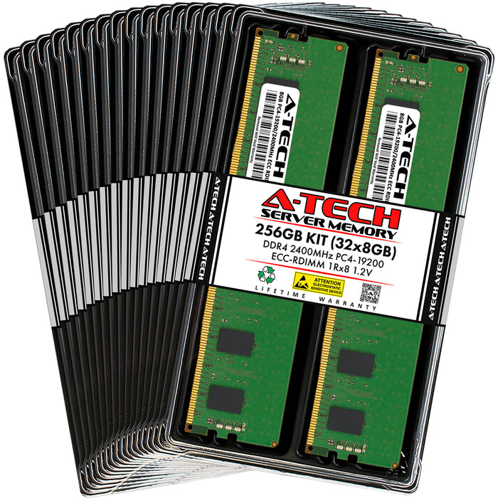 256GB Kit (32 x 8GB) 1Rx8 DDR4-2400 PC4-19200R RDIMM ECC Registered 1.2V 288-Pin Server Memory RAM