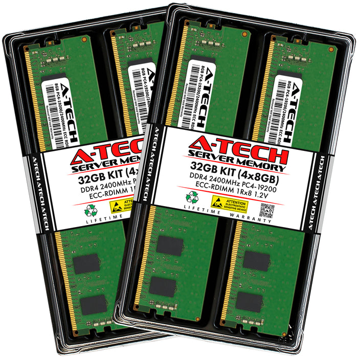 32GB Kit (4 x 8GB) 1Rx8 DDR4-2400 PC4-19200R RDIMM ECC Registered 1.2V 288-Pin Server Memory RAM