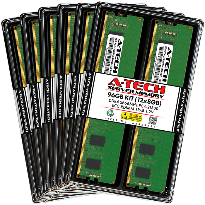 96GB Kit (12 x 8GB) 1Rx8 DDR4-2666 PC4-21300R RDIMM ECC Registered 1.2V 288-Pin Server Memory RAM