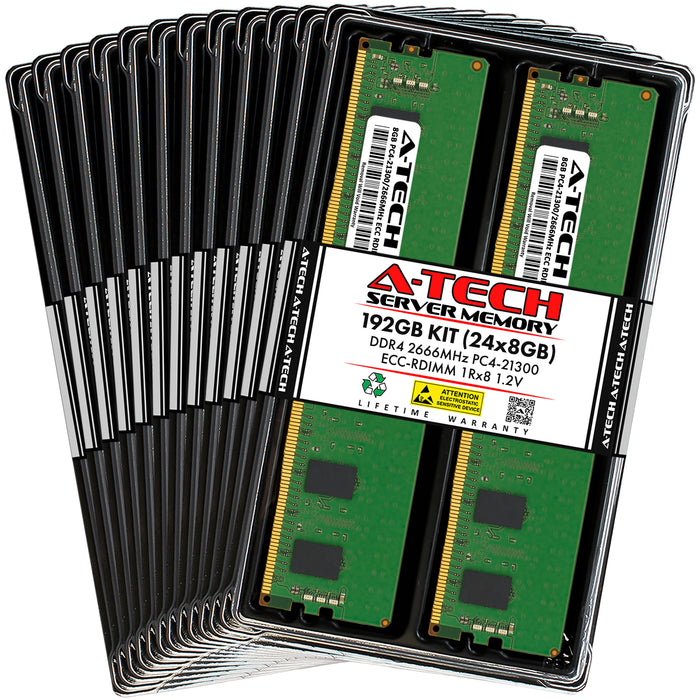 192GB Kit (24 x 8GB) 1Rx8 DDR4-2666 PC4-21300R RDIMM ECC Registered 1.2V 288-Pin Server Memory RAM