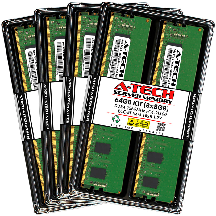 64GB Kit (8 x 8GB) 1Rx8 DDR4-2666 PC4-21300R RDIMM ECC Registered 1.2V 288-Pin Server Memory RAM