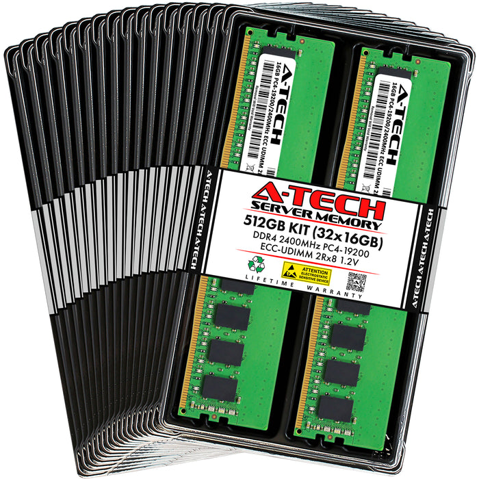 512GB Kit (32 x 16GB) 2Rx8 DDR4-2400 PC4-19200E UDIMM ECC Unbuffered 1.2V 288-Pin Server Memory RAM