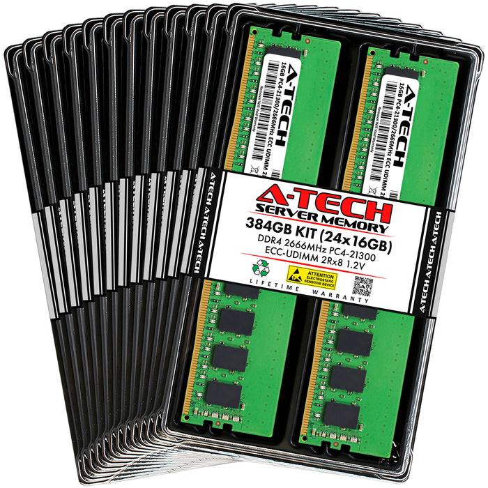 384GB Kit (24 x 16GB) 2Rx8 DDR4-2666 PC4-21300E UDIMM ECC Unbuffered 1.2V 288-Pin Server Memory RAM