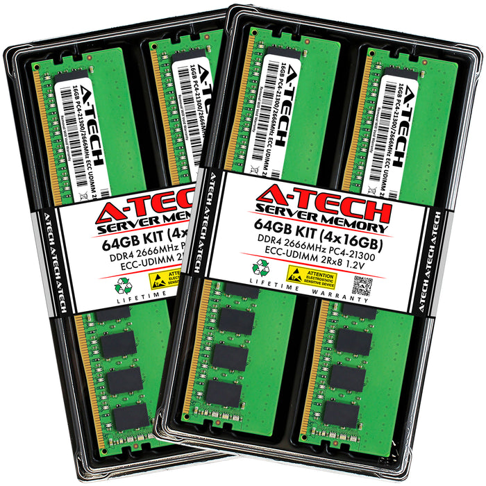 64GB Kit (4 x 16GB) 2Rx8 DDR4-2666 PC4-21300E UDIMM ECC Unbuffered 1.2V 288-Pin Server Memory RAM