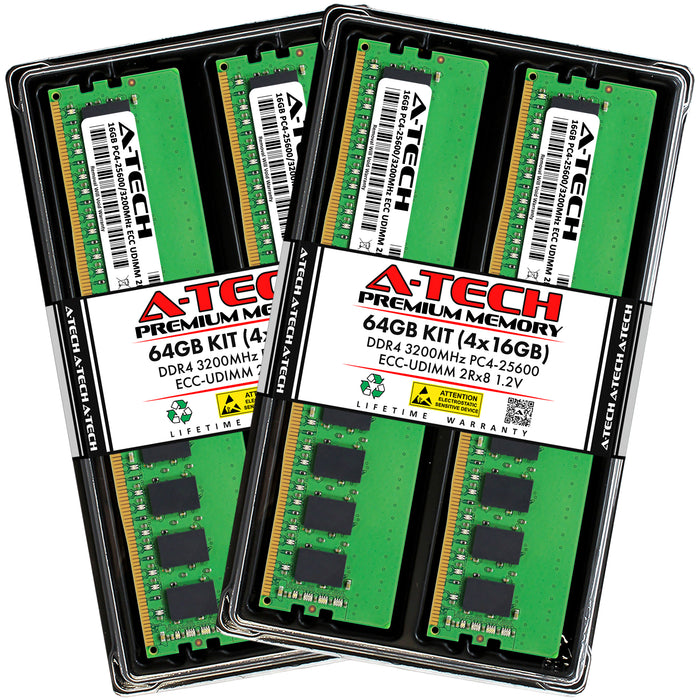 64GB Kit (4 x 16GB) 2Rx8 DDR4-3200 PC4-25600E UDIMM ECC Unbuffered 1.2V 288-Pin Server Memory RAM