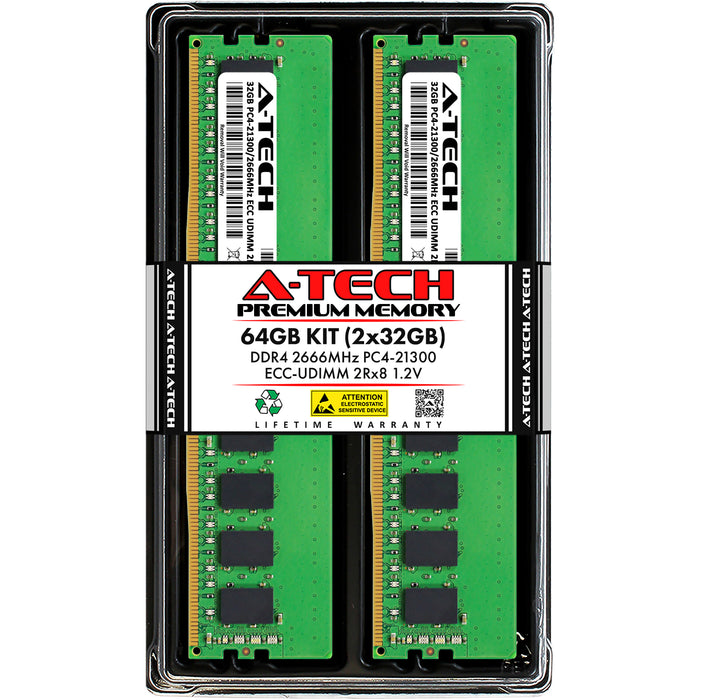 64GB Kit (2 x 32GB) 2Rx8 DDR4-2666 PC4-21300E UDIMM ECC Unbuffered 1.2V 288-Pin Server Memory RAM