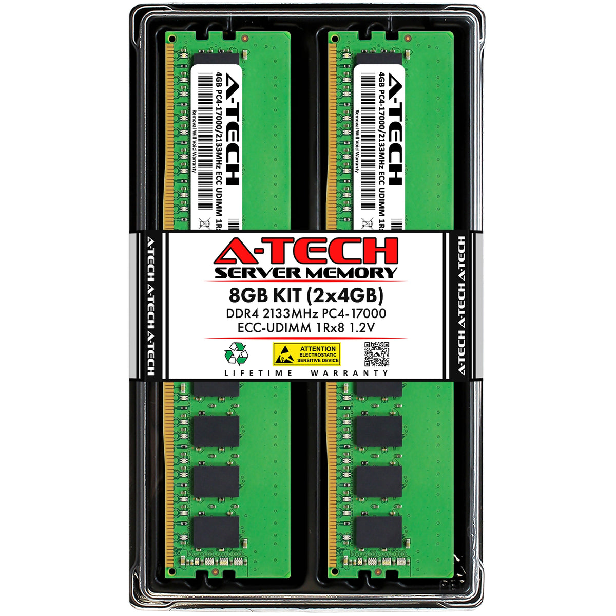 A-Tech 8GB (2x4GB) 1Rx8 PC4-17000 DDR4 2133MHz ECC UDIMM Unbuffered DI