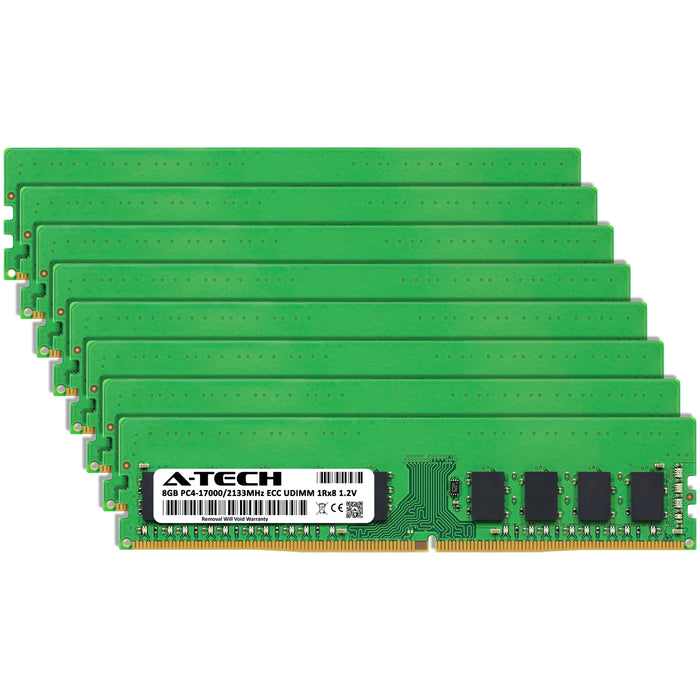 A-Tech 64GB (8x8GB) 1Rx8 PC4-17000 DDR4 2133MHz ECC UDIMM Unbuffered DIMM Single Rank Server RAM Memory Upgrade Kit