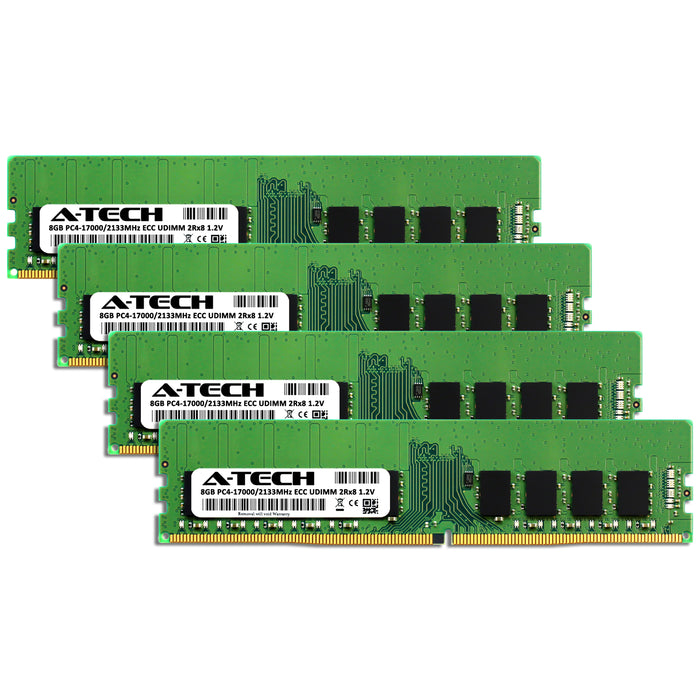 32GB Kit (4 x 8GB) 2Rx8 DDR4-2133 PC4-17000E UDIMM ECC Unbuffered 1.2V 288-Pin Server Memory RAM