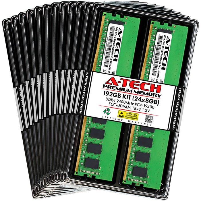 192GB Kit (24 x 8GB) 1Rx8 DDR4-2400 PC4-19200E UDIMM ECC Unbuffered 1.2V 288-Pin Server Memory RAM