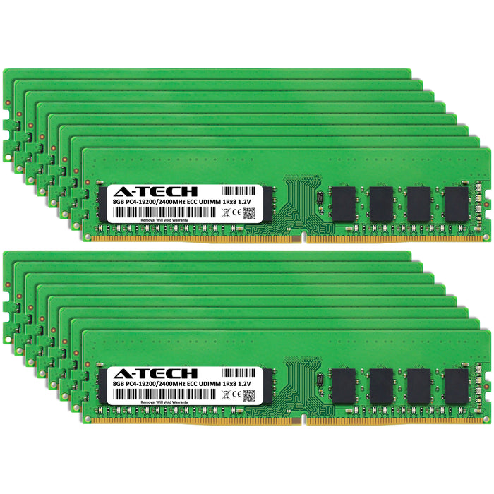 128GB Kit (16 x 8GB) 1Rx8 DDR4-2400 PC4-19200E UDIMM ECC Unbuffered 1.2V 288-Pin Server Memory RAM