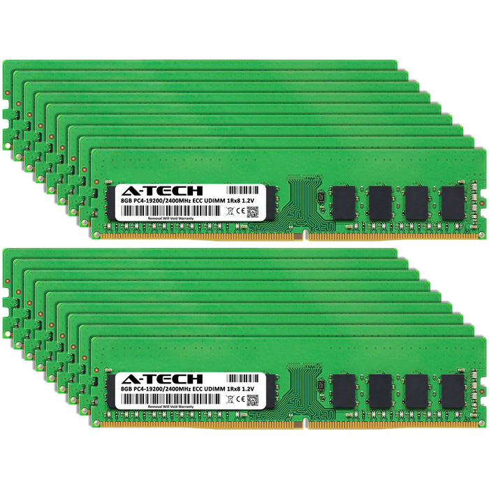 144GB Kit (18 x 8GB) 1Rx8 DDR4-2400 PC4-19200E UDIMM ECC Unbuffered 1.2V 288-Pin Server Memory RAM