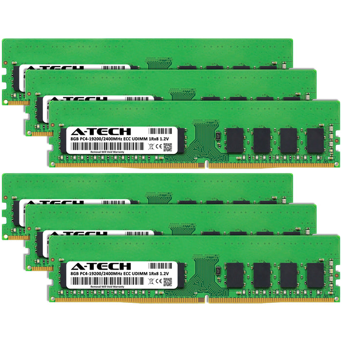 48GB Kit (6 x 8GB) 1Rx8 DDR4-2400 PC4-19200E UDIMM ECC Unbuffered 1.2V 288-Pin Server Memory RAM