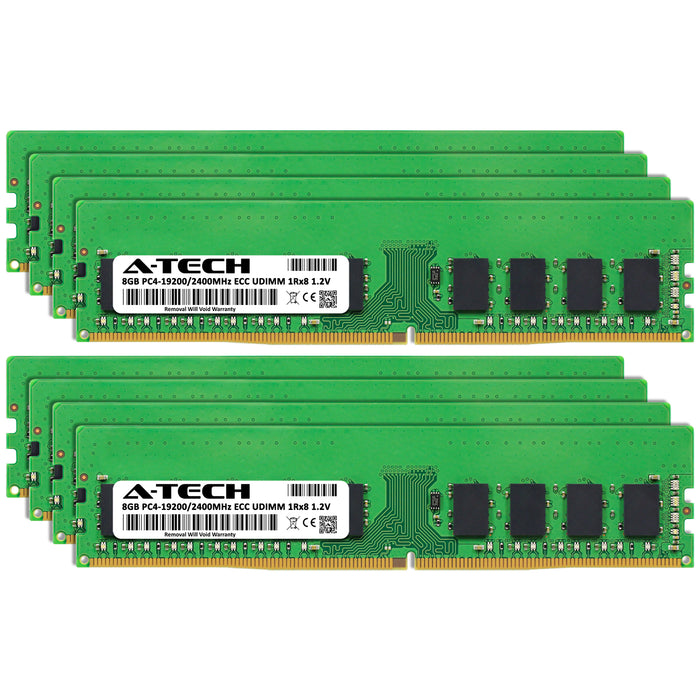 64GB Kit (8 x 8GB) 1Rx8 DDR4-2400 PC4-19200E UDIMM ECC Unbuffered 1.2V 288-Pin Server Memory RAM
