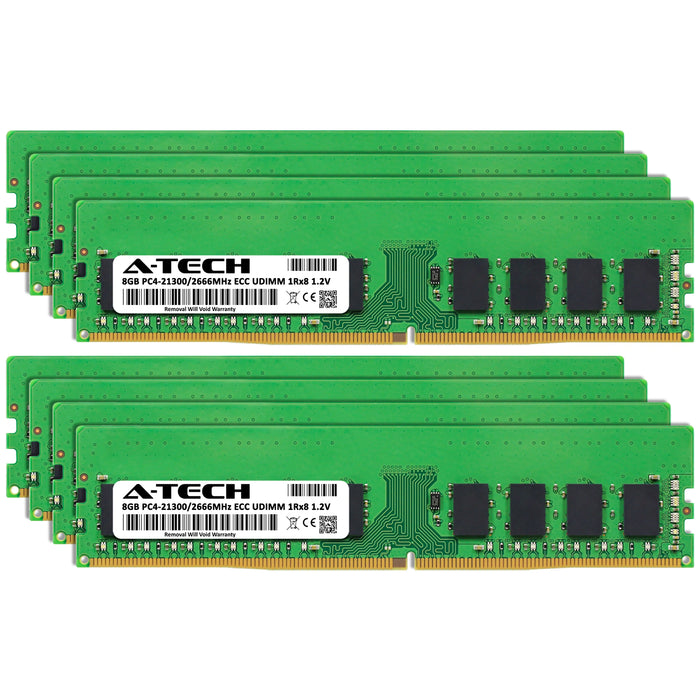 A-Tech 64GB (8x8GB) 1Rx8 PC4-21300 DDR4 2666MHz ECC UDIMM Unbuffered DIMM Single Rank Server RAM Memory Upgrade Kit