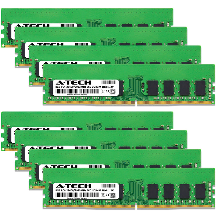 A-Tech 64GB (8x8GB) 1Rx8 PC4-23400 DDR4 2933MHz ECC UDIMM Unbuffered DIMM Single Rank Server RAM Memory Upgrade Kit