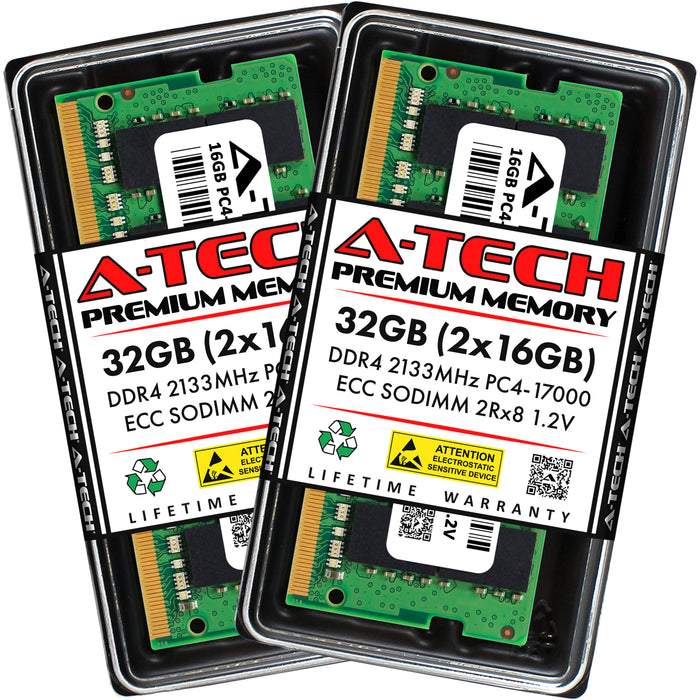 32GB Kit (2 x 16GB) 2Rx8 DDR4-2133 PC4-17000E ECC Unbuffered SODIMM 1.2V 260-Pin Server Memory RAM