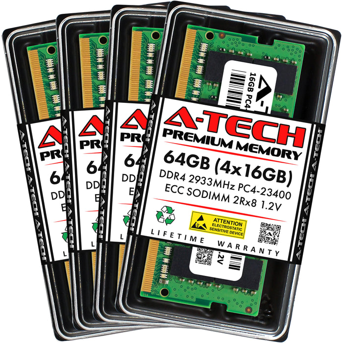 A-Tech 64GB (4x16GB) 2Rx8 PC4-23400 DDR4 2933MHz ECC SODIMM Dual Rank Microserver RAM Memory Upgrade Kit