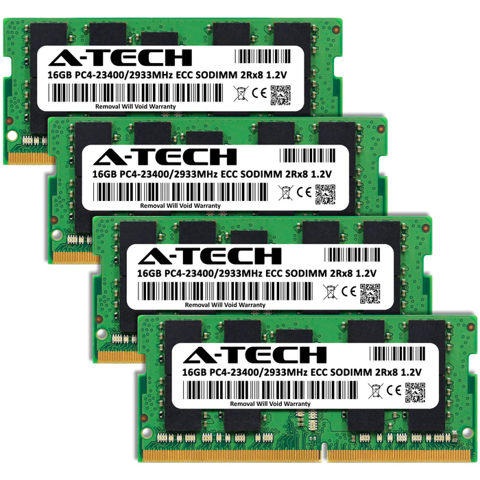 A-Tech 64GB (4x16GB) 2Rx8 PC4-23400 DDR4 2933MHz ECC SODIMM Dual Rank Microserver RAM Memory Upgrade Kit