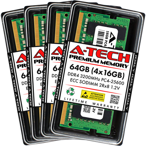 A-Tech 64GB (4x16GB) 2Rx8 PC4-25600 DDR4 3200MHz ECC SODIMM Dual Rank Microserver RAM Memory Upgrade Kit