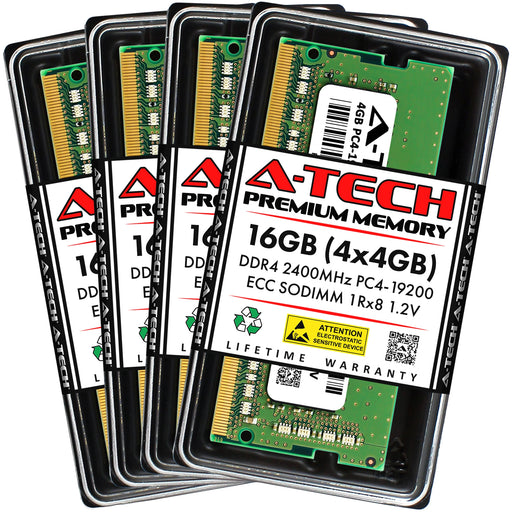 A-Tech 16GB (4x4GB) 1Rx8 PC4-19200 DDR4 2400MHz ECC SODIMM Single Rank Microserver RAM Memory Upgrade Kit