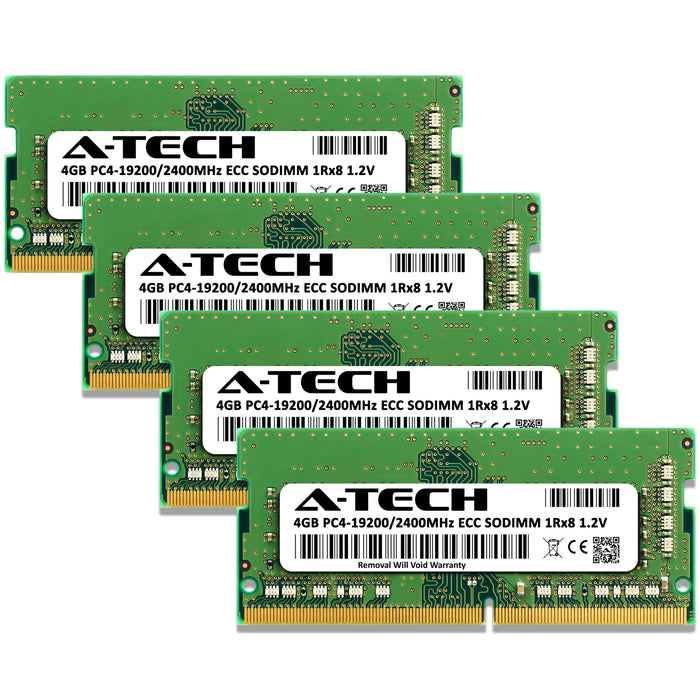 A-Tech 16GB (4x4GB) 1Rx8 PC4-19200 DDR4 2400MHz ECC SODIMM Single Rank Microserver RAM Memory Upgrade Kit