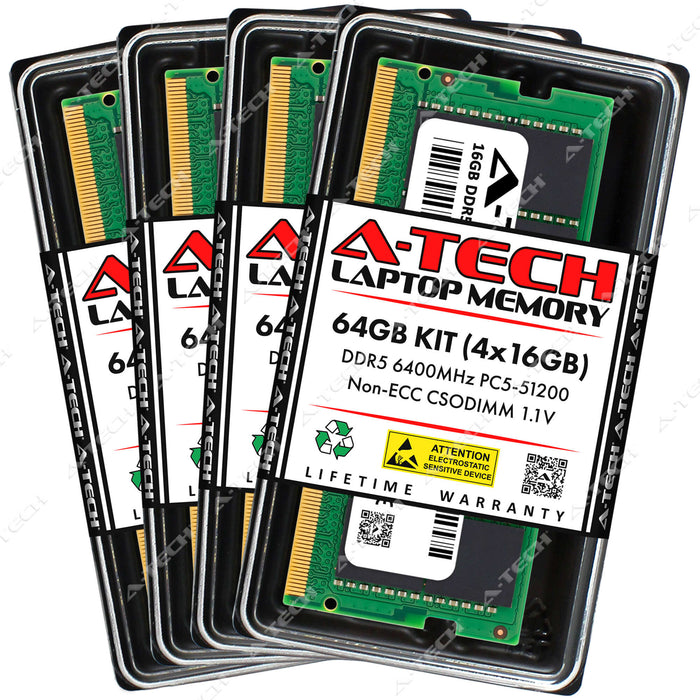 A-Tech 64GB (4x 16GB) PC5-51200 DDR5 6400 MHz CSODIMM Laptop RAM Memory Upgrade Kit