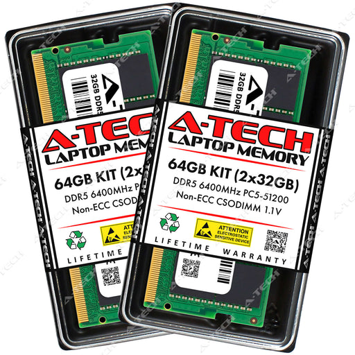 A-Tech 64GB (2x 32GB) PC5-51200 DDR5 6400 MHz CSODIMM Laptop RAM Memory Upgrade Kit