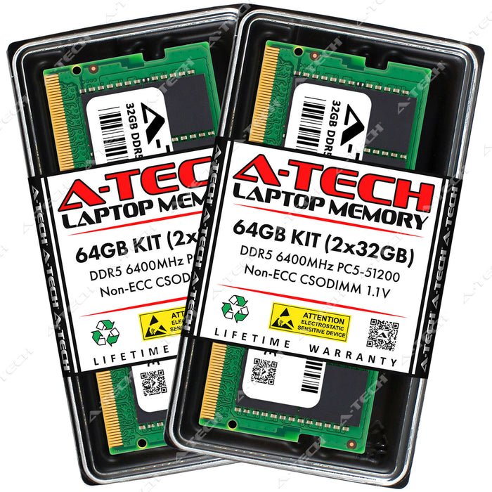 A-Tech 64GB (2x 32GB) PC5-51200 DDR5 6400 MHz CSODIMM Laptop RAM Memory Upgrade Kit