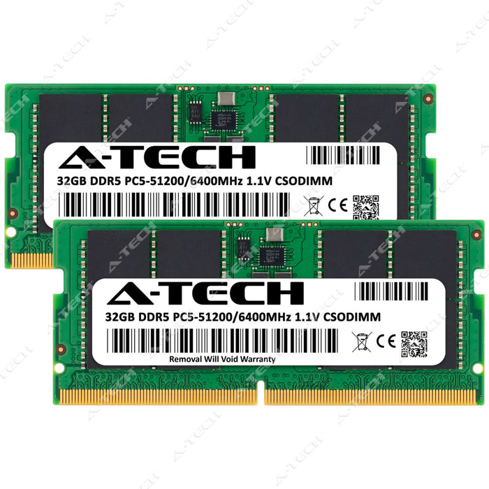 A-Tech 64GB (2x 32GB) PC5-51200 DDR5 6400 MHz CSODIMM Laptop RAM Memory Upgrade Kit