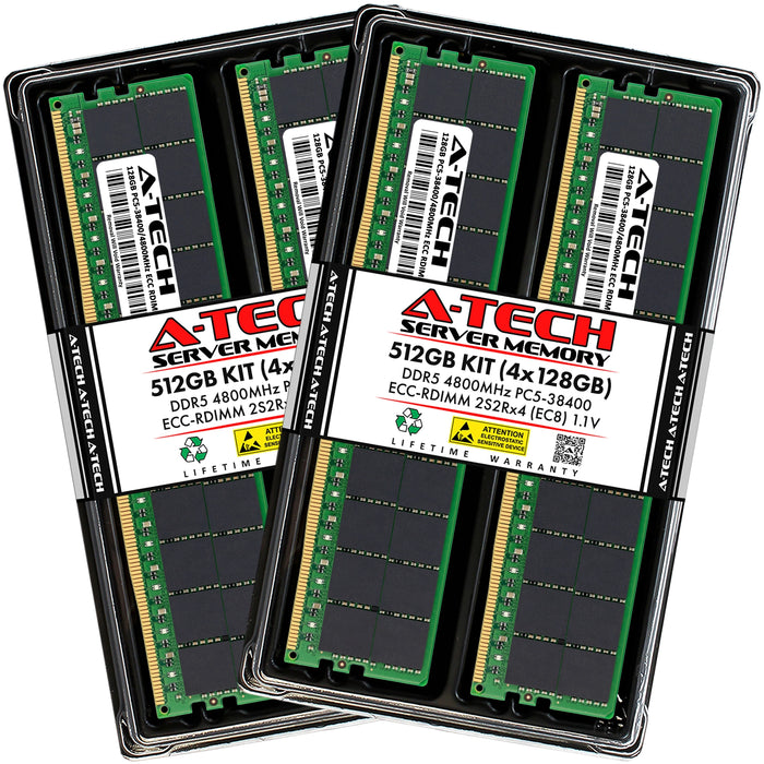 A-Tech 512GB (4x128GB) 2S2Rx4 PC5-38400 DDR5 4800MHz EC8 RDIMM ECC Registered DIMM 3DS Quad Rank Server RAM Memory Upgrade Kit
