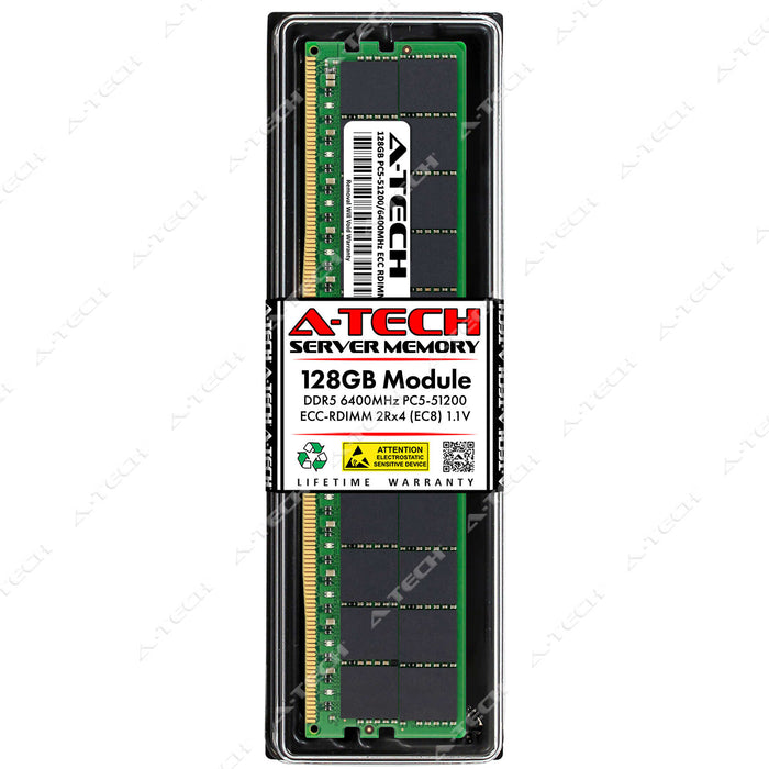 A-Tech 128GB 2Rx4 PC5-51200 DDR5 6400 MHz EC8 RDIMM Dual Rank 288-Pin Server RAM Memory Upgrade Module
