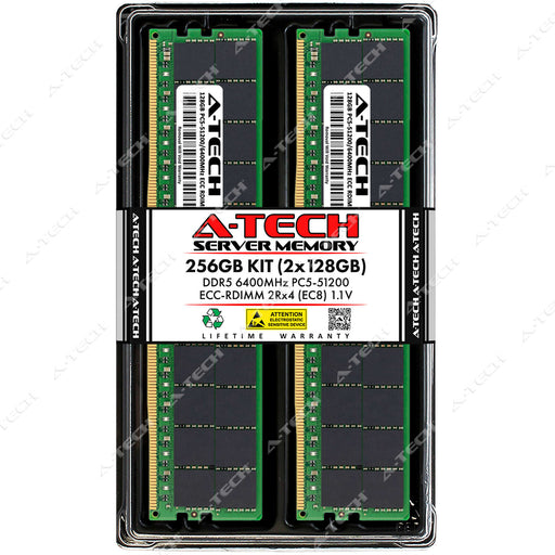 A-Tech 256GB (2x 128GB) 2Rx4 PC5-51200 DDR5 6400 MHz EC8 RDIMM Dual Rank 288-Pin Server RAM Memory Upgrade Kit