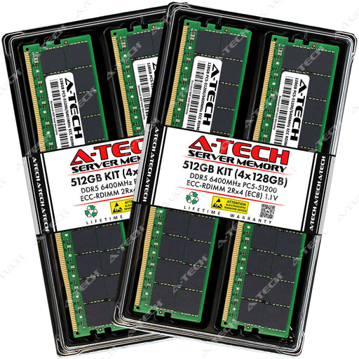 A-Tech 512GB (4x 128GB) 2Rx4 PC5-51200 DDR5 6400 MHz EC8 RDIMM Dual Rank 288-Pin Server RAM Memory Upgrade Kit
