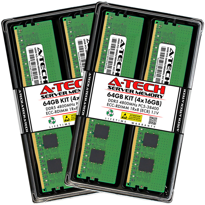 64GB Kit (4 x 16GB) 1Rx8 (EC8) DDR5-4800 PC5-38400R RDIMM ECC Registered 1rx8 Kit 1.1V 288-Pin Server Memory RAM