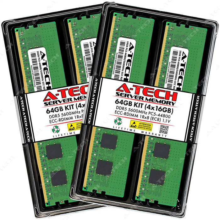 Supermicro SUPER X13DEH Memory RAM | 64GB Kit (4x16GB) 1Rx8 DDR5 5600MHz (PC5-44800) EC8 RDIMM
