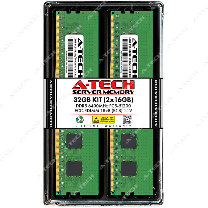 A-Tech 32GB (2x 16GB) 1Rx8 PC5-51200 DDR5 6400 MHz EC8 RDIMM Single Rank 288-Pin Server RAM Memory Upgrade Kit