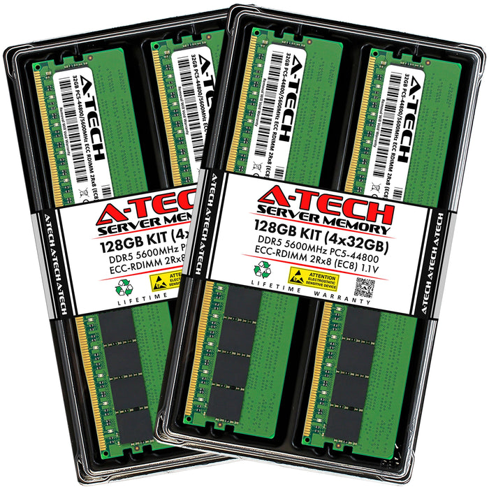 A-Tech 128GB (4x32GB) 2Rx8 PC5-44800 DDR5 5600MHz EC8 RDIMM ECC Registered DIMM Dual Rank Server RAM Memory Upgrade Kit