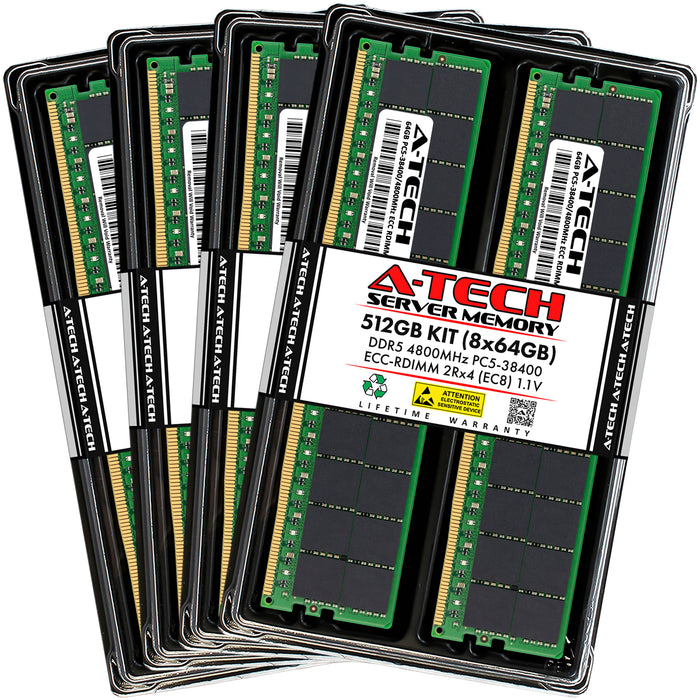 512GB Kit (8 x 64GB) 2Rx4 (EC8) DDR5-4800 PC5-38400R RDIMM ECC Registered 2rx4 Kit 1.1V 288-Pin Server Memory RAM