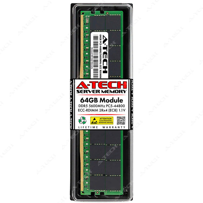 A-Tech 64GB (1x64GB) 2Rx4 PC5-44800 DDR5 5600MHz EC8 RDIMM ECC Registered DIMM Dual Rank Server RAM Memory Upgrade Module
