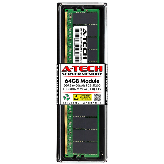 A-Tech 64GB (1x64GB) 2Rx4 PC5-51200 DDR5 6400MHz EC8 RDIMM ECC Registered DIMM Dual Rank Server RAM Memory Upgrade Module