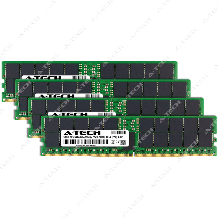 A-Tech 384GB (4x 96GB) 2Rx4 PC5-51200 DDR5 6400 MHz EC8 RDIMM Dual Rank 288-Pin Server RAM Memory Upgrade Kit