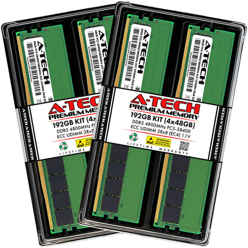 A-Tech 192GB (4x48GB) 2Rx8 PC5-38400 DDR5 4800MHz ECC UDIMM Unbuffered DIMM Dual Rank Server RAM Memory Upgrade Kit