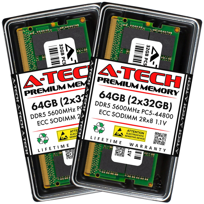 A-Tech 64GB (2x32GB) 2Rx8 PC5-44800 DDR5 5600MHz ECC SODIMM Dual Rank Microserver RAM Memory Upgrade Kit