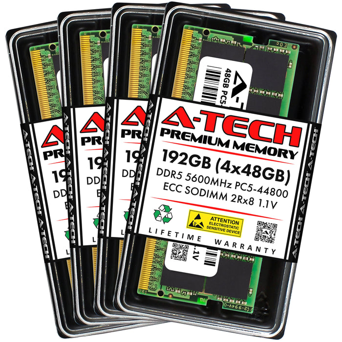 A-Tech 192GB (4x48GB) 2Rx8 PC5-44800 DDR5 5600MHz ECC SODIMM Dual Rank Microserver RAM Memory Upgrade Kit