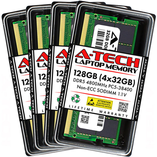 A-Tech 128GB Kit (4x32GB) DDR5 4800MHz (PC5-38400) SODIMM Laptop Memory RAM